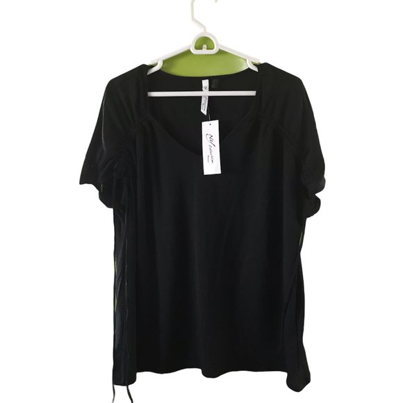 NY Collection Women's PLUS V-Neck Black Blouse - Picture 2 of 6